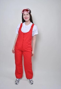 Women ski suit, suspenders red skiing suit pants