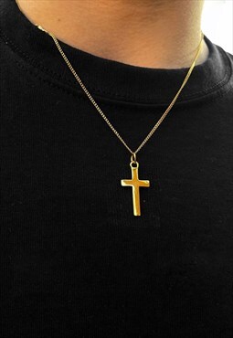 54 Floral 16" Large Cross Pendant Necklace Chain - Gold