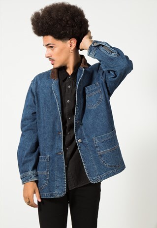 VINTAGE 80S LEE TRENCH CONTRAST COLLAR DENIM JACKET S1561