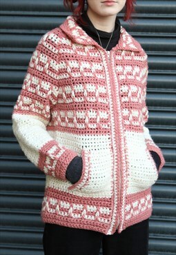 Hand Knitted Zip Vintage Cardigan 