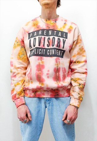 PARENTAL ADVISORY TIE DYE REWORKED PEACH SWEATSHIRT