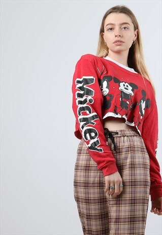 VINTAGE DISNEY SMALL RED PRINT CROPPED SWEATSHIRT