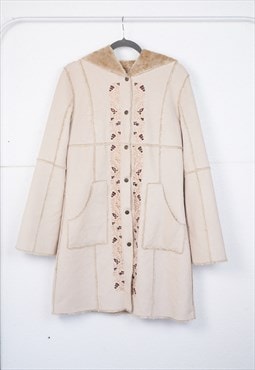 Y2K Embroidered Faux Fur & Suede Coat