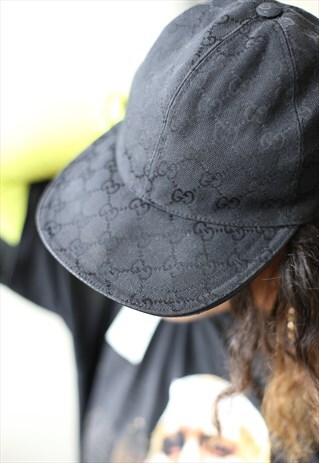 VINTAGE RARE GUCCI ALL OVER LOGO CAP BLACK