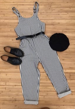 Stripe Dungarees Linen Cotton Workwear French Style Unisex