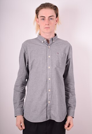 TOMMY HILFIGER MENS VINTAGE SHIRT LARGE GREY 90S
