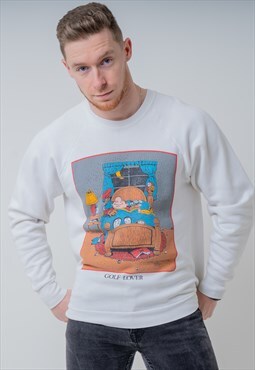 Vintage USA Golf Lover Graphic Sweatshirt in White Medium