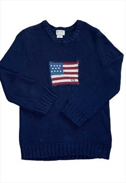 Vintage Y2K 00's Polo Ralph Lauren Flag Knitted Jumper Navy