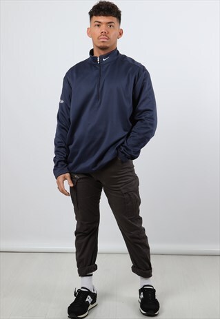 VINTAGE NIKE XL NAVY EMBROIDERED LOGO 1/4 ZIP SWEATSHIRT