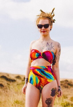  Highwaisted Bikini Set Vintage Swimsuit Abstract Pattern