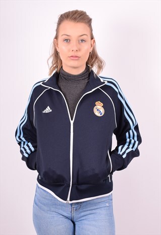 ADIDAS WOMENS VINTAGE TRACKSUIT TOP JACKET LARGE NAVY BLUE 9