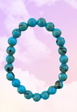 Blue Turquoise Shell Howlite Beaded Gemstone Gift Bracelet
