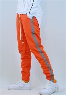 Slim fit reflective stripe joggers long lace pants in orange