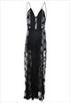 VINTAGE BLACK SHEER EFFECT LACE NIGHTDRESS - S