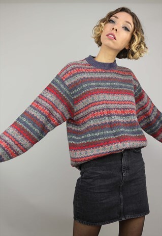VINTAGE 80S 90S OVERSIZED PATTERNED KNIT JUMPER