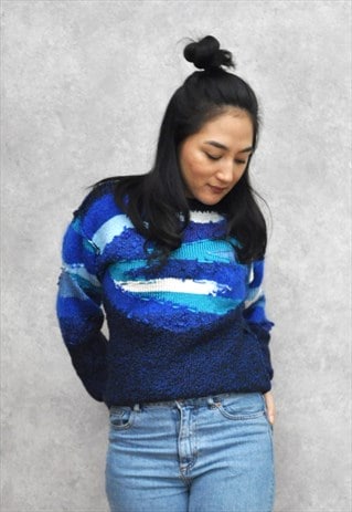 VINTAGE 90S WOOL WINTER JUMPER SWEATER COBALT BLUE