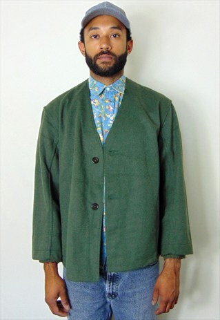 60S MINIMALIST ARMY SURPLUS GREEN WOOL JACKET MEDIUM