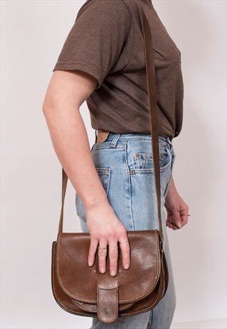VINTAGE DARK BROWN LEATHER SADDLE BAG