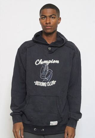 VINTAGE CHAMPION LOGO HOODIE BLUE