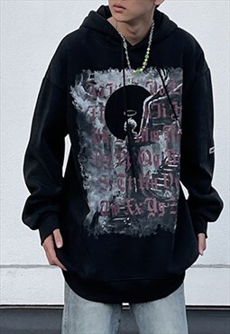 Black Washed graphic Cotton oversized Hoodies Y2k