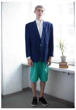 VINTAGE 80'S BLUE ONE BUTTON SUIT JACKET