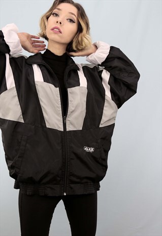 VINTAGE 80S 90S OVERSIZED SHELL JACKET BLACK
