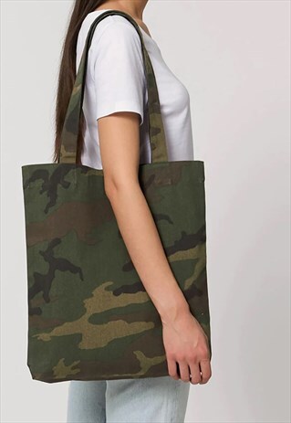 WOMEN'S CAMOUFLAGE COTTON SHOULDER TOTE BAG - GREEN