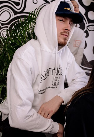 UNISEX WHITE HOODIE SWEATSHIRT JUMPER WITH GRAPHIC PRINT