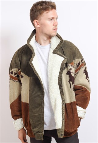 VINTAGE AZTEC FLEECE LINED JACKET