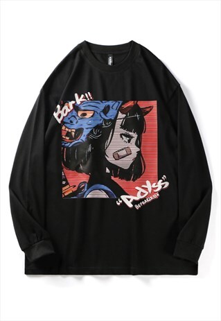 KALODIS CARTOON ANIME CHARACTER PRINT LONG-SLEEVED T-SHIRT