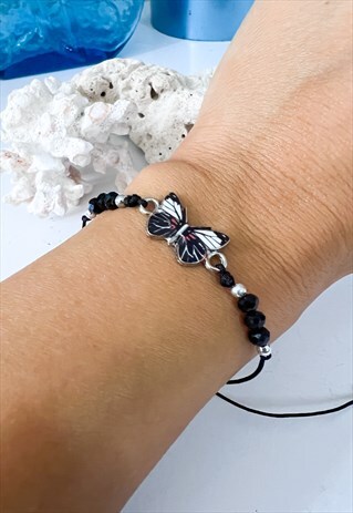 BLACK BEADED BUTTERFLY FRIENDSHIP BRACELET
