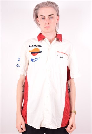 GAS MENS VINTAGE HONDA RACING SHIRT XXL WHITE 90S