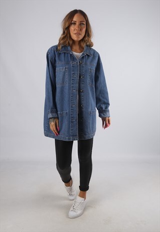 VINTAGE DENIM JACKET OVERSIZED LONGLINE UK 14 (EH4U)