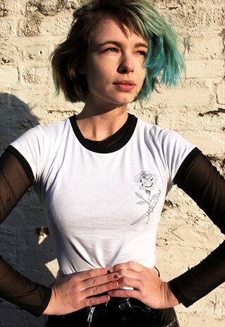 TAINTED LOVE CROPPED RINGER TSHIRT WITH ROSE & DAGGER PRINT