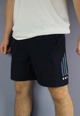 VINTAGE ADIDAS SHORTS IN NAVY WITH POCKETS, EMBROIDERED LOGO