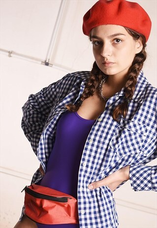 90'S RETRO CHECKED OVERSIZED FESTIVAL DADS SHIRT TOP