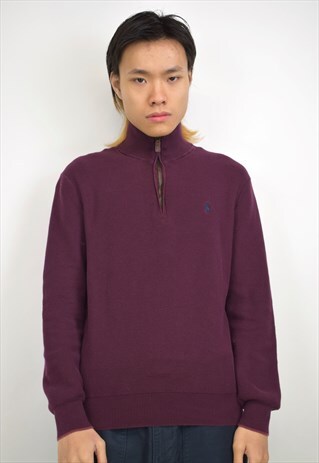 VINTAGE 90S POLO RALPH LAUREN PLUM PURPLE 3/4 ZIP JUMPER