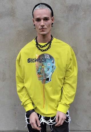 LOOSE FIT OVERSIZE FLUORESCENT GRAFFITI GRUNGE SWEATSHIRT