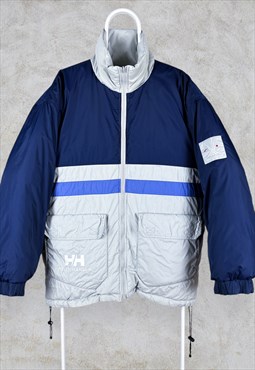 Vintage Helly Hansen Puffer Jacket Down Blue Grey 90s Large