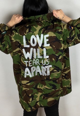 LOVE WILL TEAR US APART HAND PAINTED REWORKED CAMO JACKET