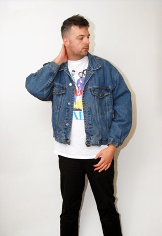 EDDIE BAUER JACKET (L) VINTAGE 90S DENIM JEAN FLANNEL LINED