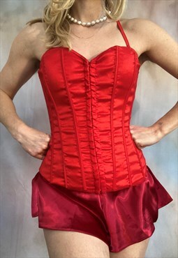 Lace Up Satin Corset Top in Red Satin  