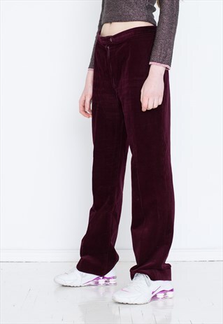 VINTAGE MAROON CORDUROY WIDE LEG RETRO TROUSERS