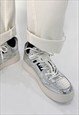PLATFORM SNEAKERS HOLOGRAPHIC TRAINERS IN WHITE SILVER