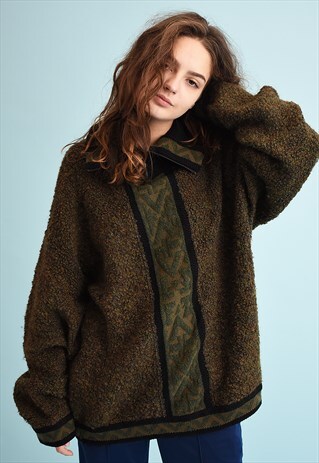 80'S RETRO FLUFFY JAZZY OVERSIZED WOOL DADS KNIT JUMPER