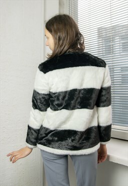 Vintage 90's Black/White Striped Faux Fur Jacket