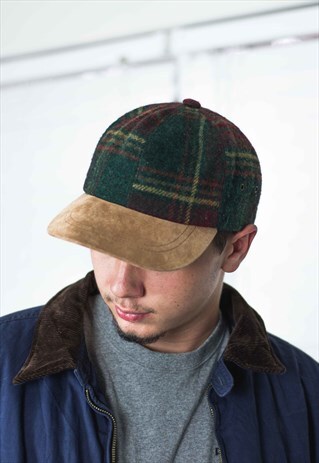 VINTAGE CHECKED BASEBALL CAP HAT 90S X 3.1