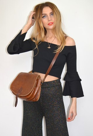 VINTAGE 70S TAN BROWN HIPPY BOHO SHOULDER SADDLE BAG