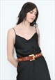 AURA PRISCO 80'S VINTAGE BELT BROWN LEATHER GOLD BUCKLE  