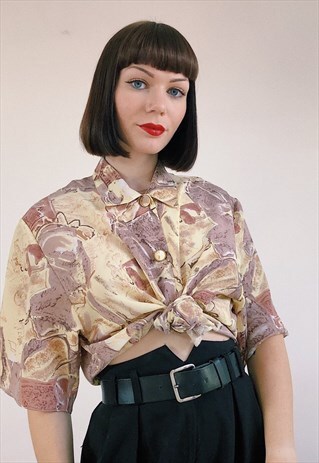 FUNKY VINTAGE BROWN AND CREAM PATTERN SHIRT